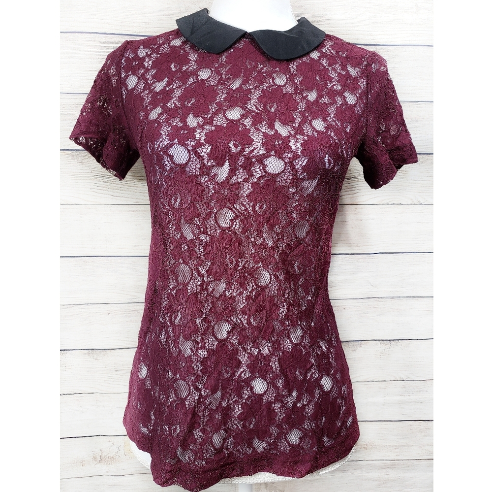 Forever 21 Sheer Lace Button Down Back Top